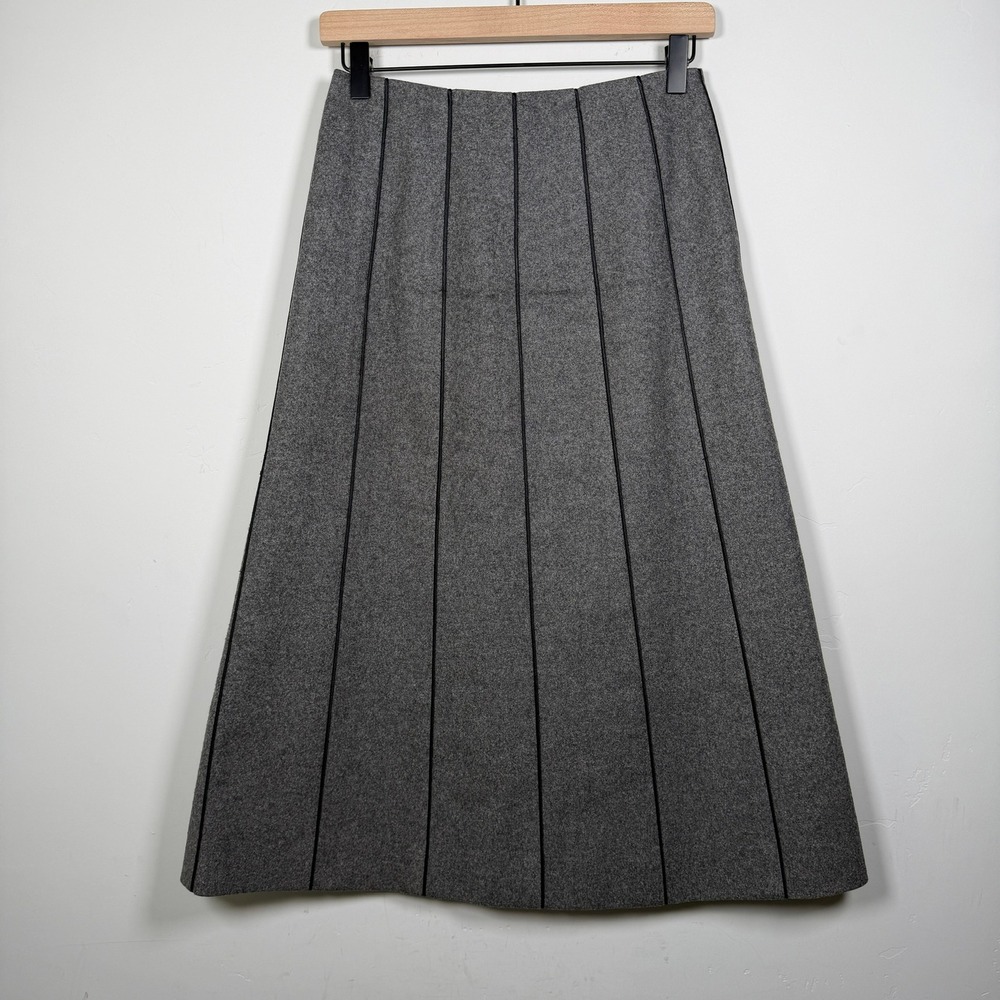Celine Wool Cashmere A-Line Midi Skirt Womens FR 36 Grey Paneled Made in France